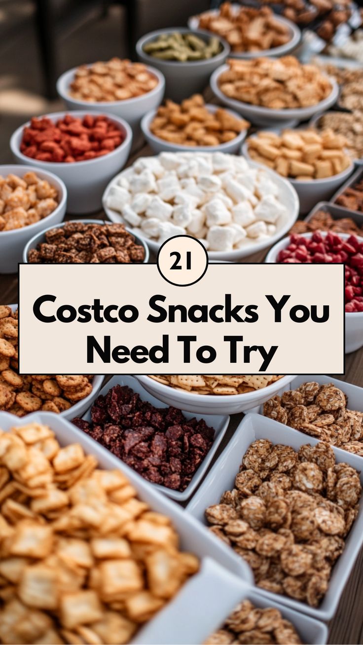 A variety of Costco snacks, including savory and sweet treats, perfect for parties or everyday cravings. Snack Ideas Adults, Bulk Snack Ideas, Costco Finds 2024, Best Costco Appetizers, Snack Box Ideas For Adults, Best Costco Snacks, Hotel Snacks, Costco Must Haves, Snacks For Hiking