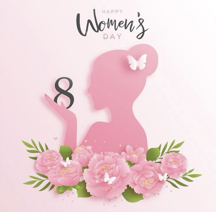 a woman's day greeting card with pink flowers