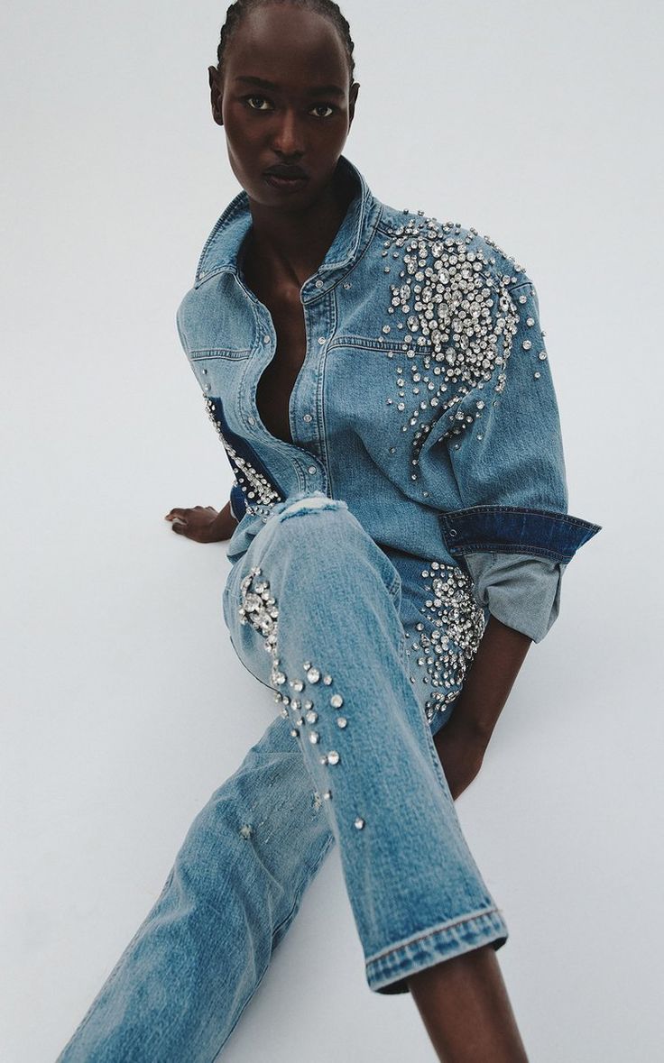 Women's Hellessy Resort 2023 Collection | Moda Operandi Looks Jeans, Denim And Diamonds, Denim Inspiration, Denim On Denim, Embellished Denim, Denim Diy, Embellished Jeans, Fashion Streetwear, Mode Inspiration