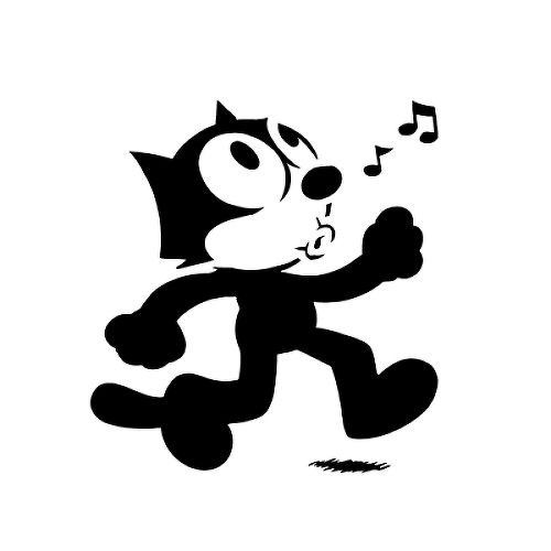 a cartoon cat running with music notes coming out of its mouth