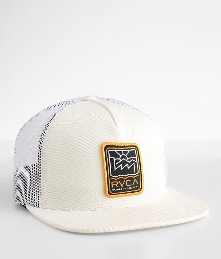 RVCA Gold State Trucker Hat - White/Cream , Men's Offwhite Embroidered patch wool blend snapback hat One size fits most. 48% Acrylic 40% Polyester 12% Wool. Do not wash. Do not bleach. Do not tumble dry. Do not iron. Do not dry clean. Apparel & Accessories > Clothing Accessories > Hats White Trucker Hat With Logo Patch And Curved Brim, White Snapback Baseball Cap With Logo Patch, White Trucker Baseball Cap With Logo Patch, White Trucker Hat With Logo Patch, Adjustable White Trucker Hat With Logo, White Adjustable Snapback Hat With Logo Patch, White Adjustable Hat With Logo Patch, White Flat Brim Snapback Hat For Outdoor, White Trucker Hat With Logo Patch And Flat Bill