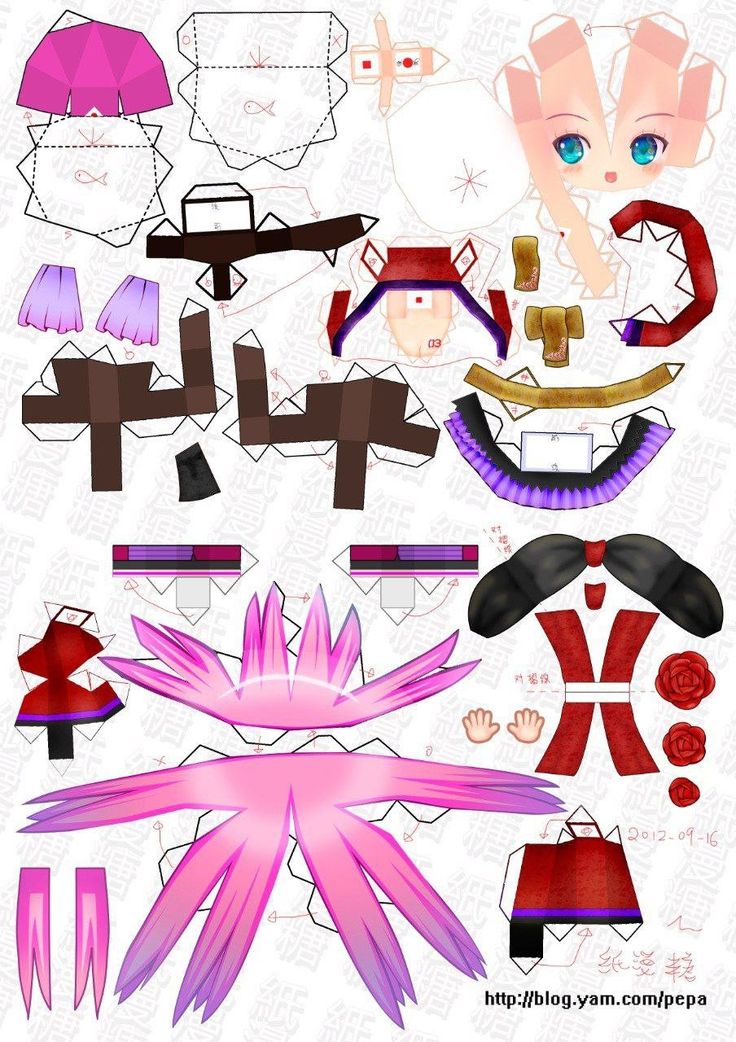 the paper doll is designed to look like an anime character