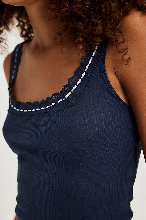 So simple with sweet details, this classic tank is featured in a sheer ribbed cotton knit with ribbon-adorned lace trim. **Fit:** Form-fitting, full length **Features:** Semi-sheer cotton rib, scoop neckline, lace straps and trim with ribbon detailing **Why We | Only You Tank Top by Intimately at Free People in Blue, Size: L Free People Tank, Trim Fit, Lace Straps, Cotton Knit, Boho Clothing, Scoop Neckline, Boho Outfits, Wardrobe Staples, Color Coding