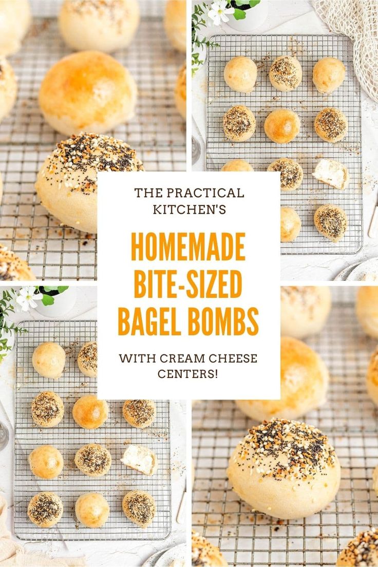 homemade bite sized bagel bombs stuffed with cream cheese Cream Cheese Stuffed Bagel Bites, Stuffed Bagel Balls, Bagel Bombshell, Cream Cheese Stuffed Bagels, Plain Bagel Recipe, Easy Bagels Recipe Homemade, Homemade Bagel Bites, Stuffed Bagel Bites, Stuffed Bagels