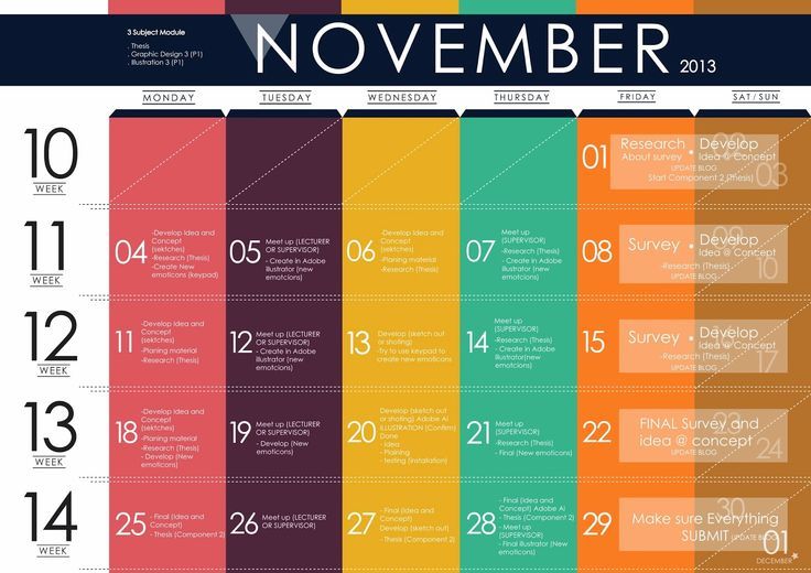 the november 2013 calendar is shown with different colors and numbers in each column, as well as