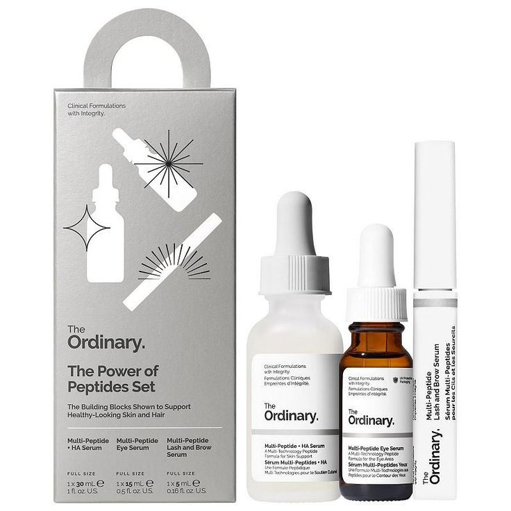 What it is: A set that includes three of The Ordinary's multi-peptide formulas which target multiple concerns across face and eyes.Skin Type: Normal, Dry, Combination, and Oily Skincare Concerns: Fine Lines, Wrinkles, and Loss of Firmness and Elasticity Ingredient Callouts: Free of parabens, formaldehydes, formaldehyde-releasing agents, phthalates, mineral oil, retinyl palmitate, oxybenzone, coal tar, hydroquinone, sulfates SLS & SLES, triclocarban, triclosan, and contains less than one percent Brow Serum, Peptide Serum, Under Eye Wrinkles, Eye Wrinkle, Benzoic Acid, Skincare Gift Set, Oily Skin Care, Skin Care Gifts, Eye Serum