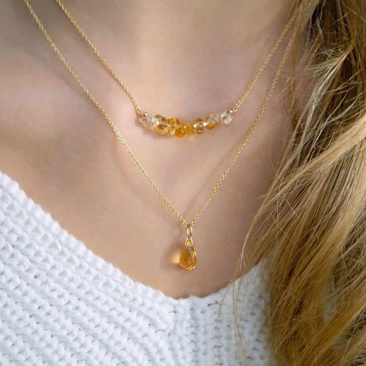 "Sparkling Citrine Drop Necklace made with a natural citrine gemstone. For a special gift for wife on 13th or 17th Anniversary or on November Birthday. Handmade, simple, just perfect. Matching earrings: https://etsy.me/38Hkrfj M A T E R I A L S: * natural citrine * 14k Gold Filled / 14k Rose Gold Filled / Sterling Silver * spring ring clasp closure * personalized disc with BB letters on the chain end or ->Your initials * comes in our beautiful branded gift box along with the descriptive gemst Gold Teardrop Birthstone Necklace, Gold Teardrop Crystal Necklaces With Adjustable Chain, Gold Teardrop Crystal Necklace With Adjustable Chain, Gold Teardrop Crystal Necklace With Delicate Chain, Dainty Teardrop Crystal Necklace, Gold Teardrop Crystal Necklace, Gold Teardrop Pendant Crystal Necklace Dainty Style, Delicate Drop Necklace With Teardrop Birthstone Pendant, Teardrop Crystal Necklaces With Adjustable Chain