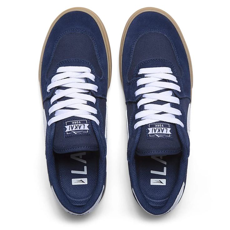 a pair of blue sneakers with white laces