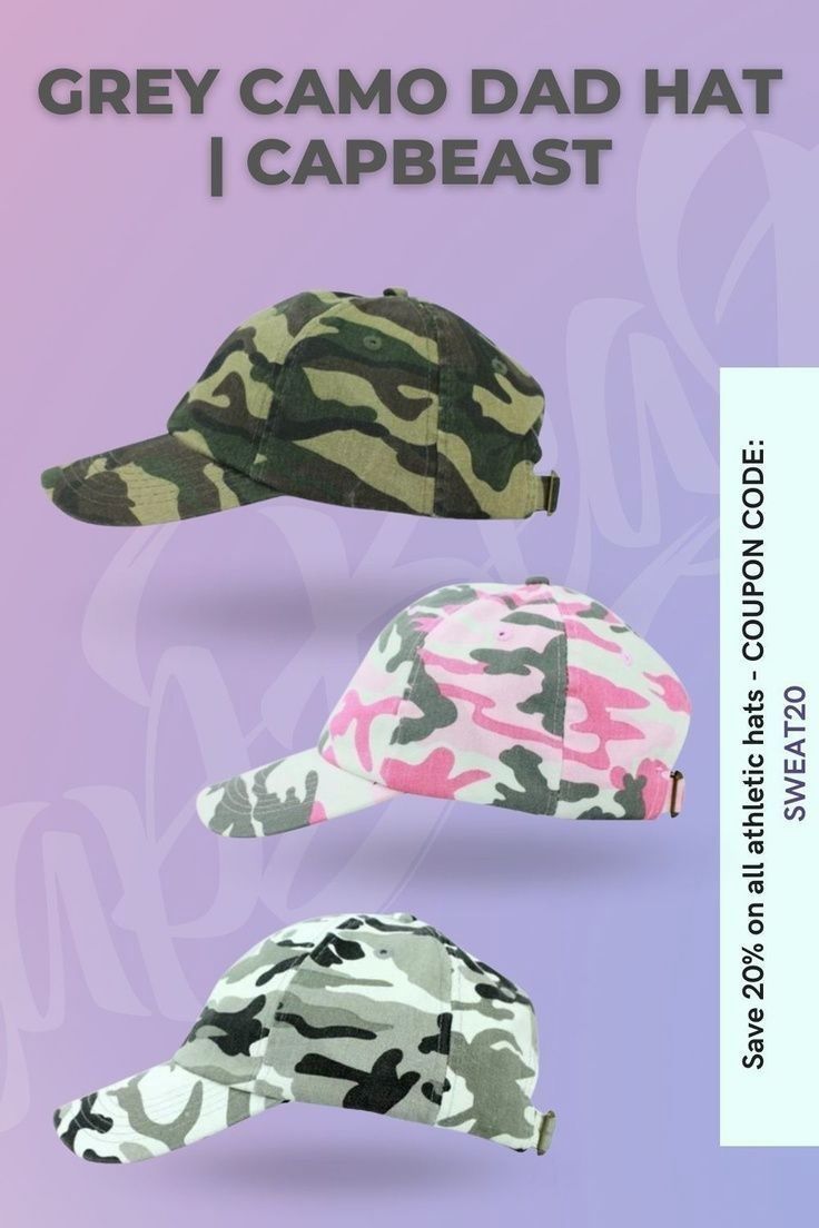 Whether it’s for style or necessity this twill Camouflage cap will sure to become a quick favorite. Wear it out in the field hunting or working to protect yourself from the elements, or simply out and about in your everyday life. The back of this unstructured, low-profile cap is a simple glide button closure. Order your GREY CAMO DAD HAT at www.capbeast.com | Custom Athletic Hats Camo Hats Outfits, Hunting Hats, Custom Baseball Hats, Army Hat, Hunting Hat, Military Cap, Running Hats, Camo Hats, Cycling Cap