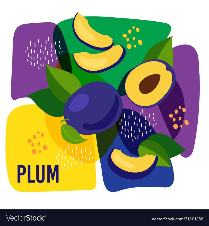 a bunch of fruit with the word plum on it's back and an image of bananas