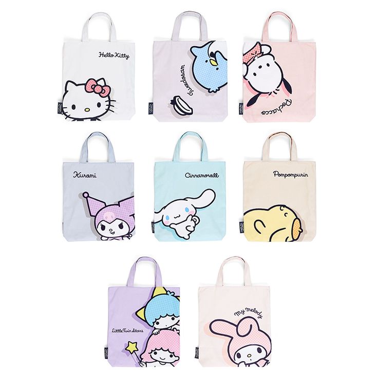 Sanrio Goodie Bags, Sanrio Besties, Sanrio Tote Bag, Painted Totes, Kawaii Tote Bag, Pompompurin Pochacco, Sanrio Tote, Anime Tote Bag, Sanrio Bag