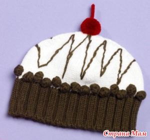 a knitted cupcake ornament hanging on a wall