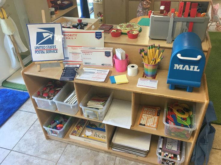 the desk is organized and ready to be used as a school supply center for children