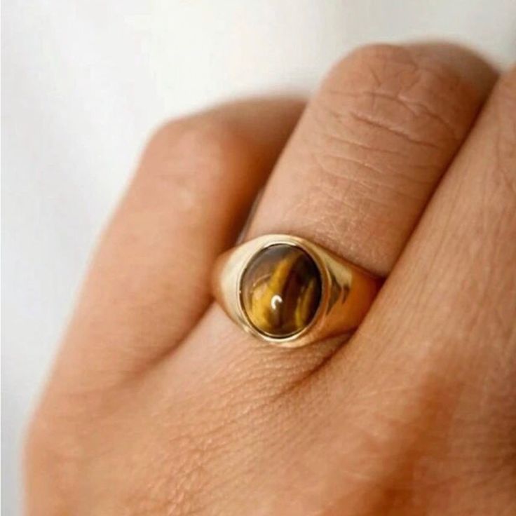 Boho Style Tigers Eye Stone 18k (Gp) Comes New With Gift Box Tarnish Free Makes A Great Gift . Gold Tortoise Ring, Tiger Eye Rings For Men, Minimalist Gold Signet Ring With Gemstone, Everyday Gold Signet Ring With Gemstone, Gold Signet Ring With Gemstone As Gift, Tigers Eye Ring, Eye Rings, Tigers Eye Stone, 18k Gold Ring