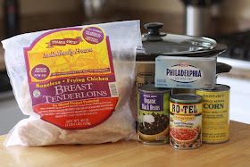 the ingredients are sitting on the counter ready to be put into the crockpot