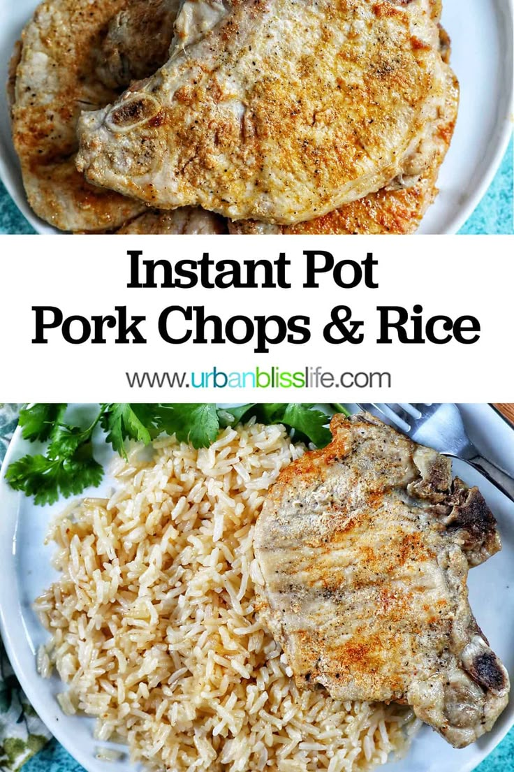 instant pot pork chops and rice on a plate