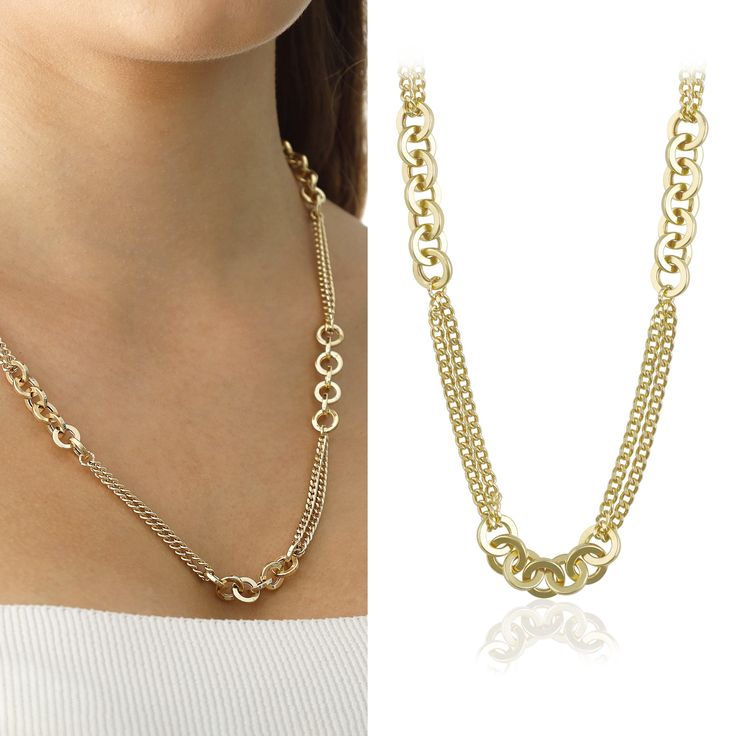 "If you've been looking for a one of a kind gold chain necklace you are in the right place! This 14k Gold Double Chain Necklace will look great on you no matter what you wear! Don't forget to buy this special design & handmade bracelet as the perfect anniversary gift for the love of your life!  14k Gold Double Curb Chain Bracelet is also available. Please check the following link: https://www.etsy.com/listing/1310978838 ◖ P R O P E R T I E S ◗ * Material: 14k Yellow Gold, 14k White Gold, 14k Ros 14k Gold Double Chain Necklace, Elegant Double Chain 14k Gold Necklace, Yellow Gold Double Chain Necklace Gift, Elegant Yellow Gold Necklaces With Double Chain For Gift, Adjustable Chain Link Necklace For Anniversary, Elegant Yellow Gold Necklace With Double Chain As Gift, Gold Necklaces With Double Chain And Oval Link, Gold Necklaces With Double Oval Chain, Gold Double Strand Necklace For Anniversary