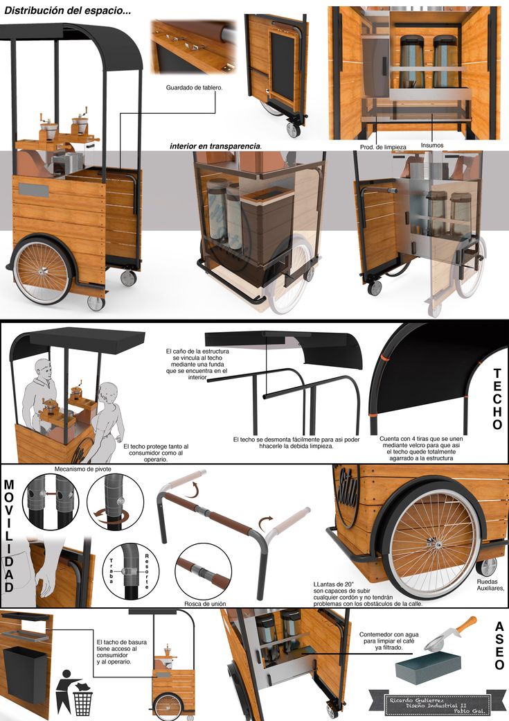 an old fashioned wooden cart with many different parts on the front and side, all in various