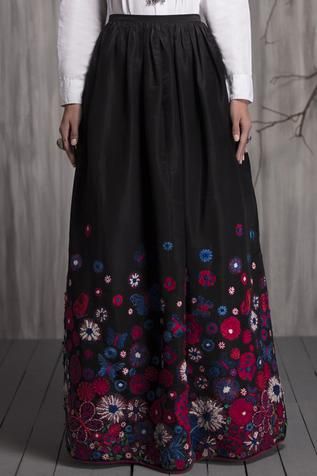 Shop for Payal Jain Black Tafetta Embroidered Long Skirt for Women Online at Aza Fashions Long Skirt For Women, Black Long Skirt, Embroidered Motifs, Long Skirts For Women, Skirt For Women, Embroidered Fabric, Not For Sale, Skirt Black, Aza Fashion