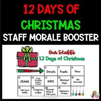 the 12 days of christmas staff board with text that reads 12 days of christmas staff