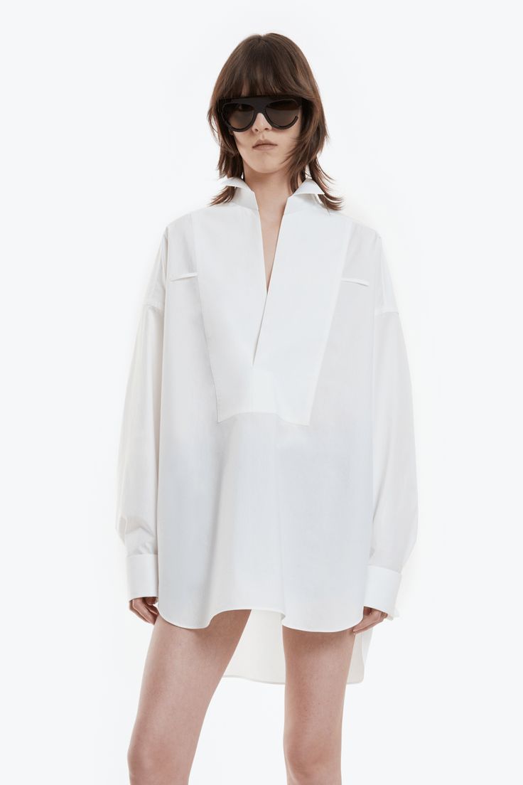 VIENNESE Shirt — Petar Petrov Elegant Oversized Shirt With Spread Collar, Elegant Oversized Spread Collar Shirt, Chic Oversized Formal Shirt, Oversized Chic Formal Shirt, Elegant Oversized Formal Tops, Modern Tops With Spread Collar For Daywear, Elegant Oversized Tops With Spread Collar, Chic Oversized Top With Spread Collar, Oversized Collared Elegant Tops