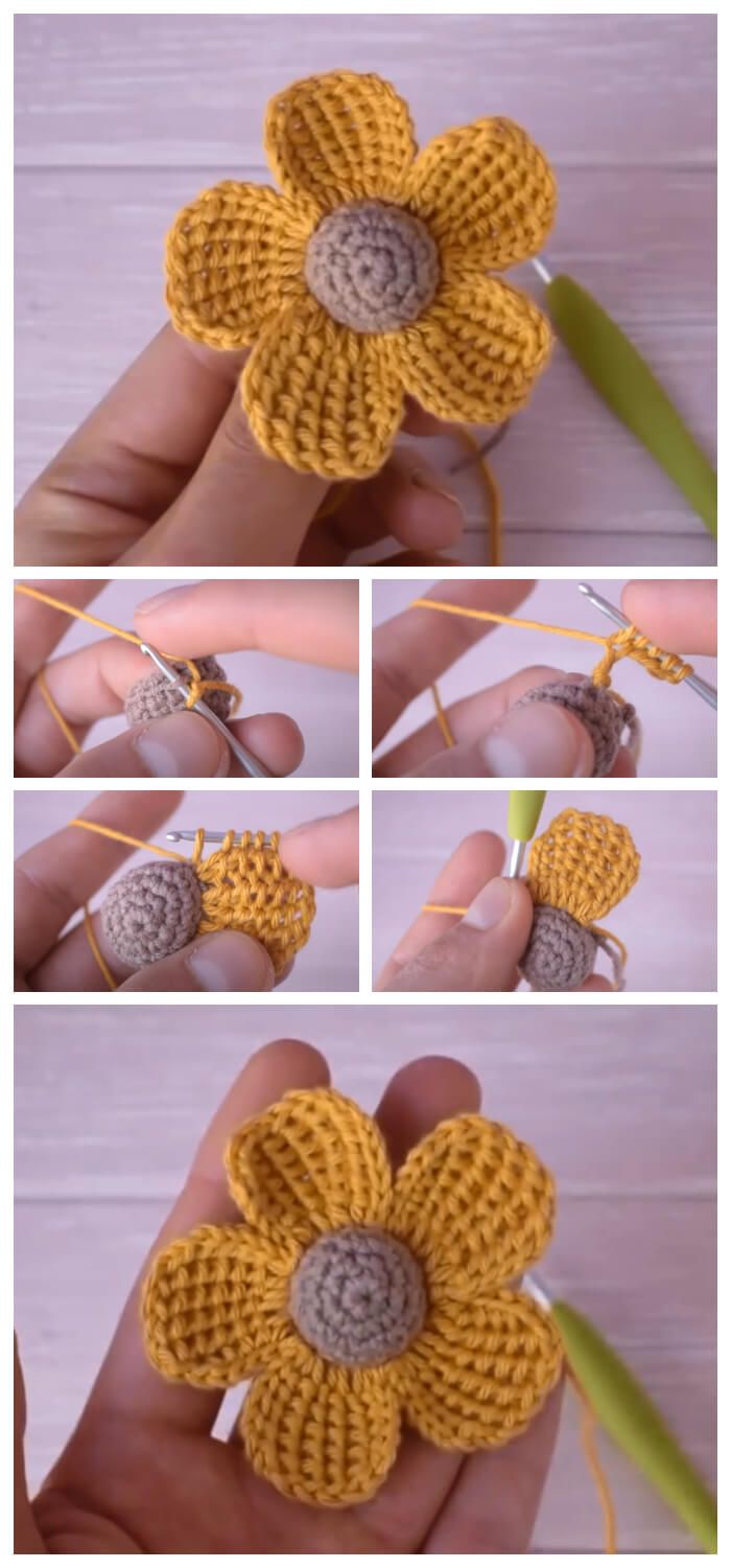 crocheted flower being made with yarn