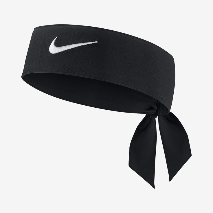 a black headband with a white nike logo on the side and a ribbon tied around it