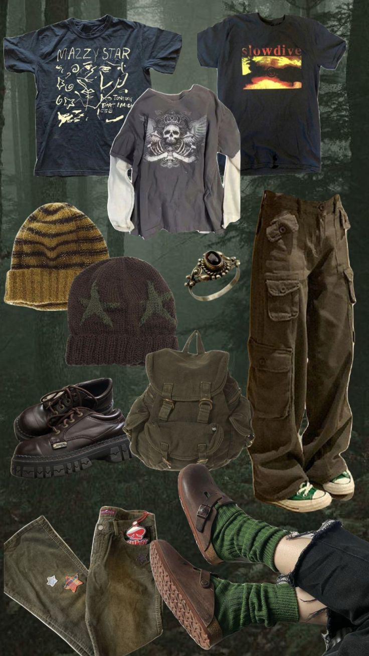 #outfitinspo #grunge #earthtones #brown #green #forest Green Grunge Outfit, Goblincore Outfits, Grunge Fits, Masc Outfits, Earthy Outfits, Funky Outfits, Green Forest, Swaggy Outfits, Really Cute Outfits