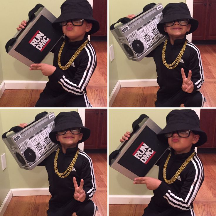 four pictures of a young boy wearing a hat and holding a boombox