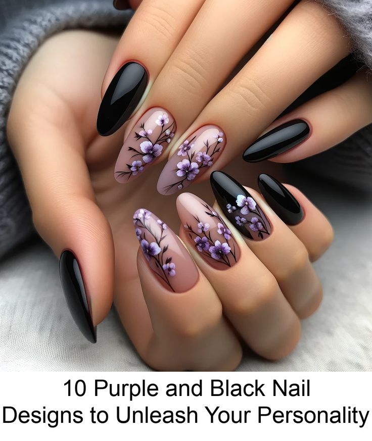 From the soft whispers of pastel lavender to the deep, mysterious allure of plum, black and purple together create a canvas of edge. Black And Purple French Tip Nails, Lilac And White Nails, Gray And Purple Nails, Lavender And Black Nails, Purple Black Nails, Purple And Black Nails, Black Wedding Nails, Pastel Goth Nails, Goth Nail Art