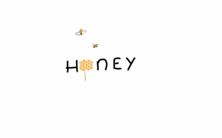 the word honey written with bees flying around