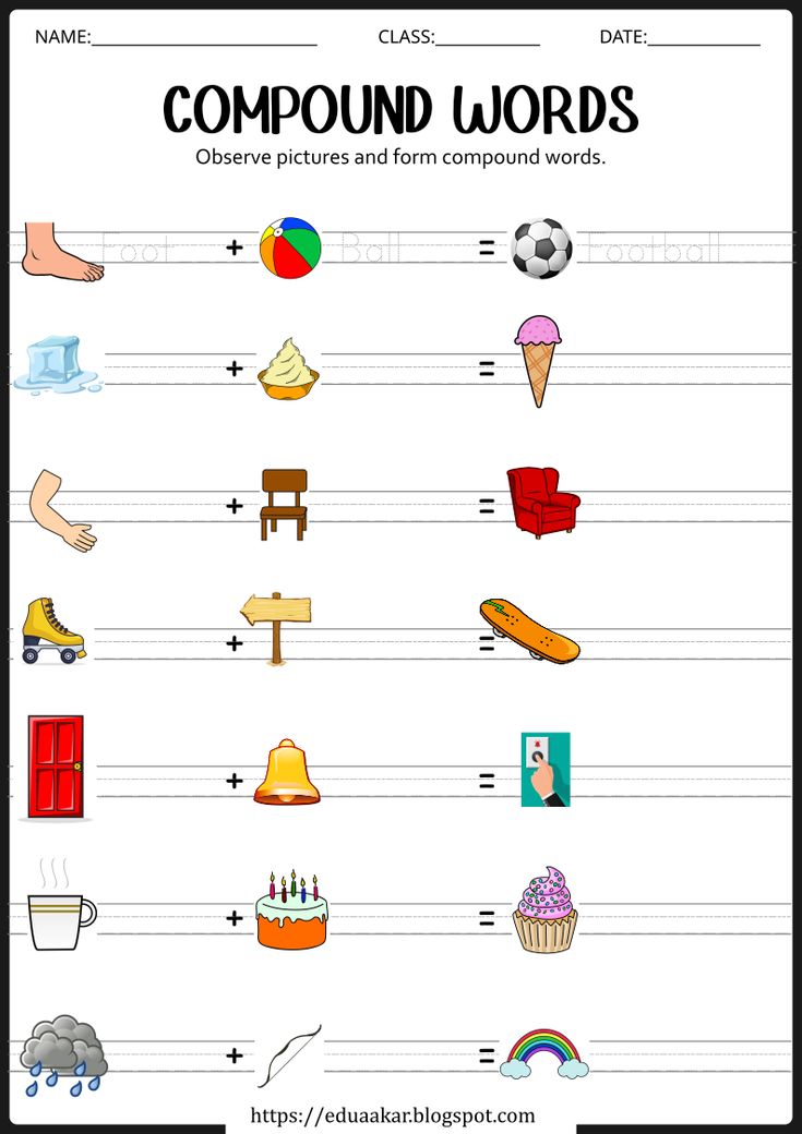 compound words worksheet with pictures to help students learn how to write and use them