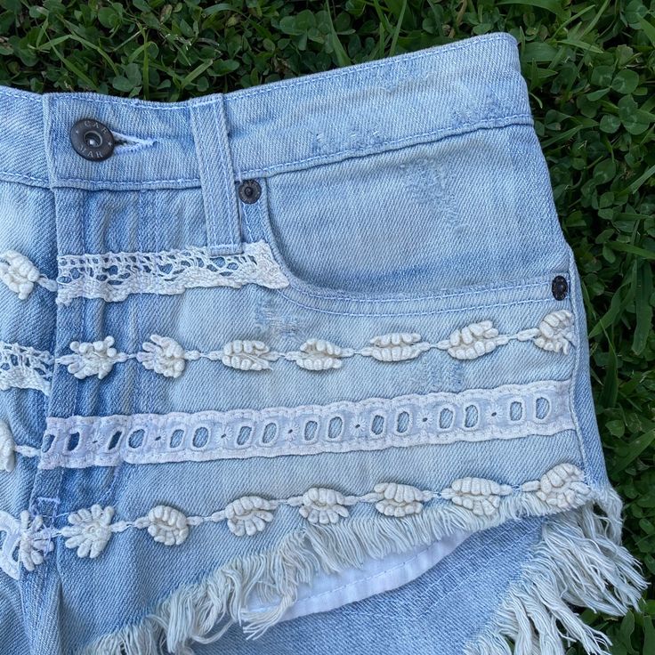 These Are Carmar Denim Shorts With Lace Detail, Which Makes Them Very Unique! They Are Completely Unworn With Tags. Size 25 :) Bohemian Dark Wash Jeans For Summer, Summer Bohemian Dark Wash Jeans, Bohemian Summer Jeans With Frayed Hem, Cutoff Denim Jeans For Festival, Fitted Cutoff Jean Shorts For The Beach, Light Wash Jeans For Summer Festival, Summer Festival Light Wash Jeans, Summer Cotton Cutoff Jeans, Bohemian Denim Bottoms For Summer