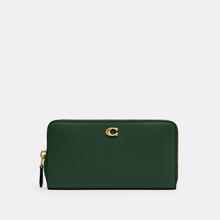 Crafted of polished pebble leather detailed with our Signature hardware this expandable design unzips to reveal a spacious interior. It holds an iPhone X and features 12 card slots two full-length bill compartments and a coin purse to keep essentials organized. | Coach Essential Accordion Zip Wallet - Women's - Brass/hunter Green I Phone X, Polished Pebble, Large Wallet, Coach Wallet, Signature Hardware, Zip Wallet, Hunter Green, Pebbled Leather, Wallets For Women