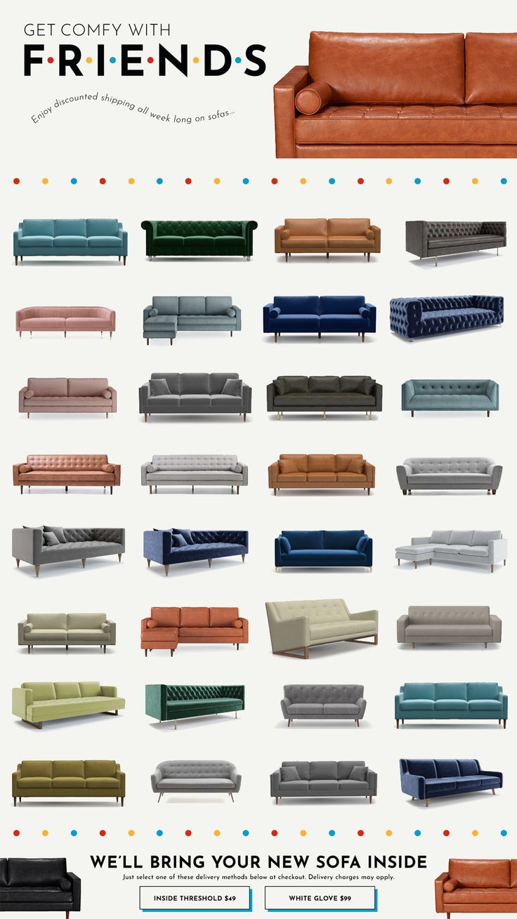 a poster with different types of couches and sofas on it's sides