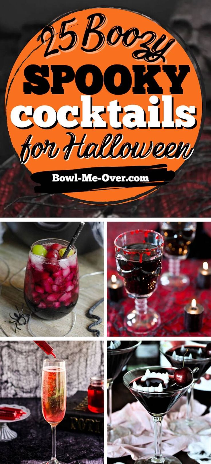 several different cocktails are shown with the words boozy spooky cocktails for halloween