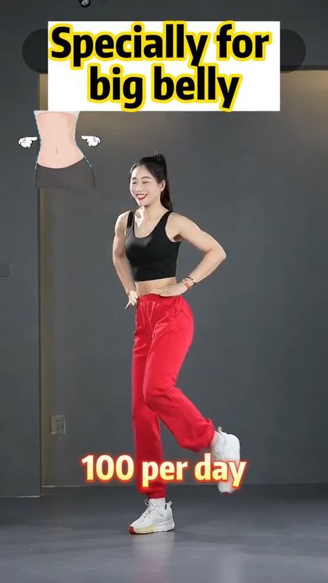 a woman in black top and red pants dancing with words above her that say, specially for big belly