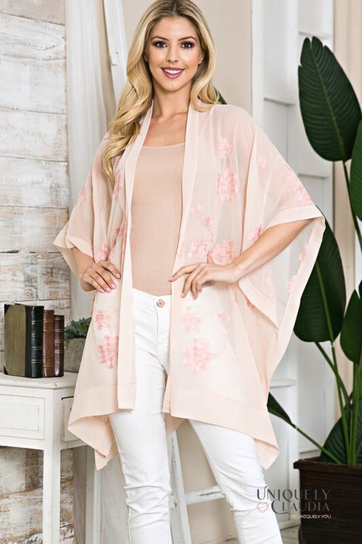 Transport your style to faraway lands with our Nara Cherry Blossom Kimono Scarf! Sheer and lightweight, the intricate embroidery brings it up three notches in luxury and sophistication. Wide sleeves and side slits. Can be worn as a shawl, a scarf, or as a swim-cover up! 100% Polyester Hand Wash Cold, Do Not Bleach, Hang Dry Imported Cherry Blossom Kimono, Justin Taylor, Embroidered Kimono, Intricate Embroidery, Swim Cover, Elegant Floral, Wide Sleeves, Nara, Kimonos