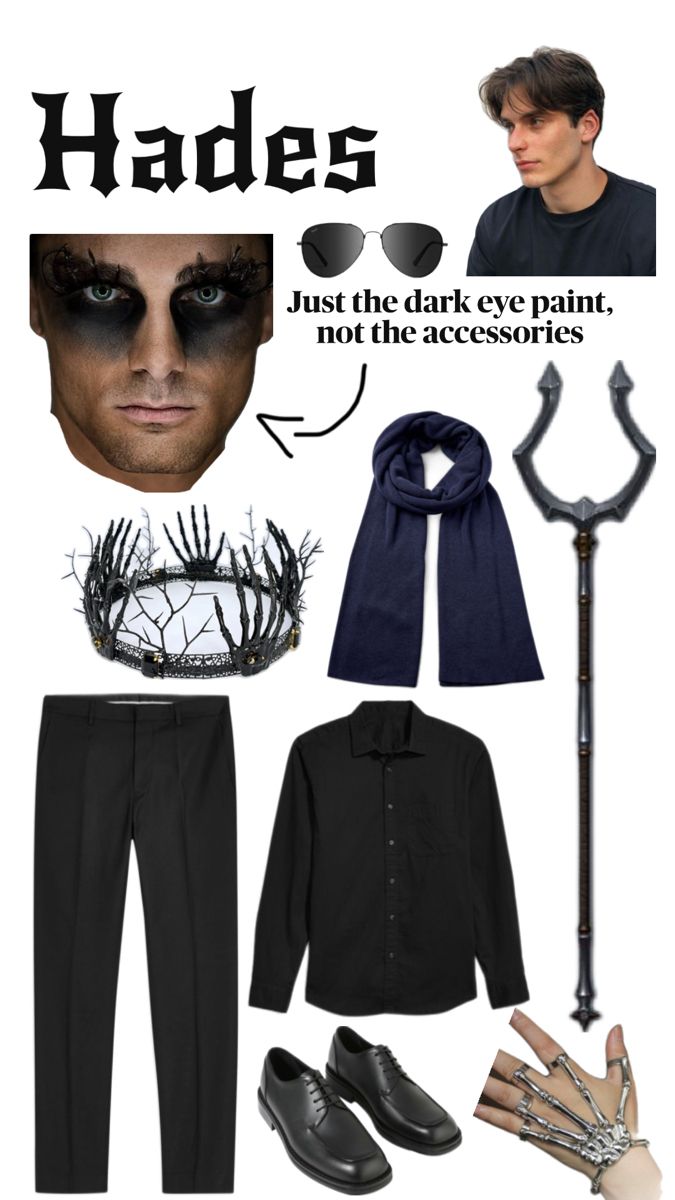 a man in black clothes and accessories for halloween