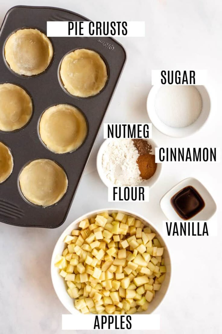 the ingredients to make apple pies are shown here