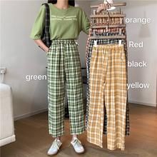 High Waist Colorful Plaid Pants – Tomscloth Casual Green Summer Pants, Casual Multicolor Bottoms With Pockets, Casual Multicolor Pants With Elastic Waistband, Casual Green Cotton Bottoms, Green Casual Bottoms, Casual Multicolor Bottoms With Elastic Waistband, Casual Green Bottoms, Casual Multicolor Straight Leg Pants, Green Cotton Pants For Summer