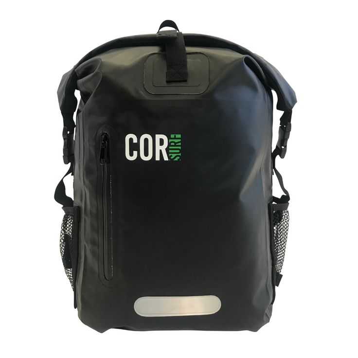 a black backpack with the word cor on it