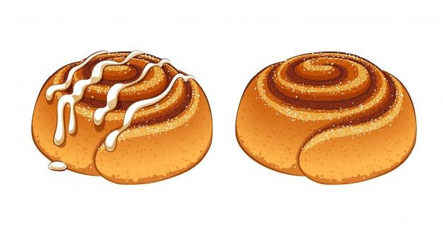 two buns with icing sitting side by side