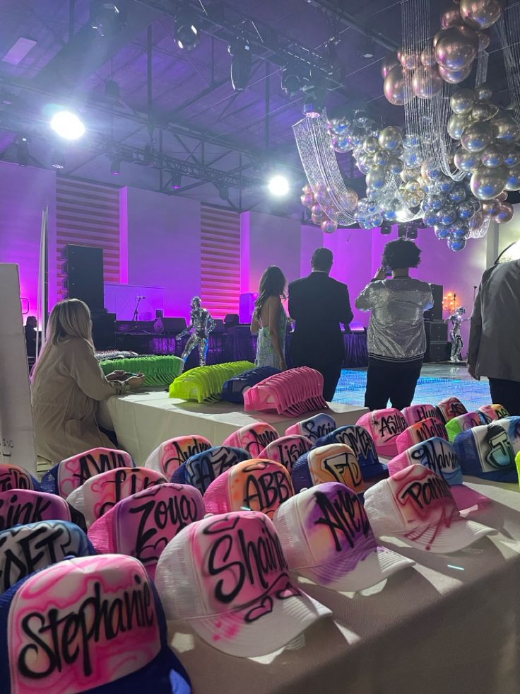 Trucker hats painted LIVE at a birthday party Ep Release Party Ideas, Airbrush Party Theme, 2000s Party Centerpieces, Y2k Party Decorations For Men, Sweet 16 2000s Theme Party Ideas, P Valley Themed Party, 99-2000 Party Theme, Wild N Out Party Theme, Y2k Party Favors