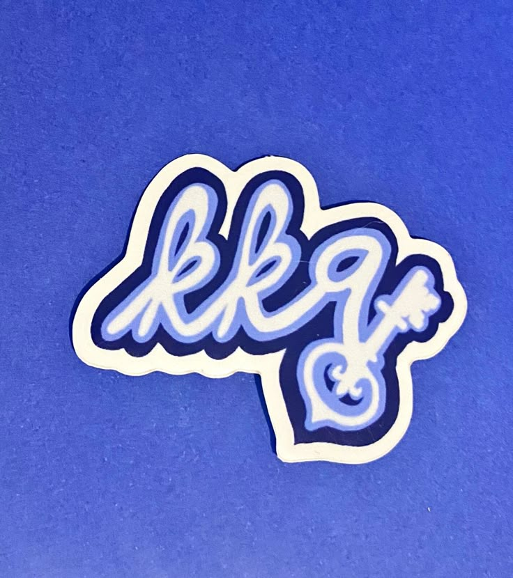 a blue sticker with the word kkf on it