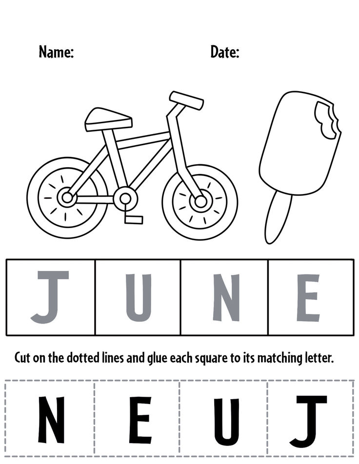 a printable worksheet with the words june and an image of a bike