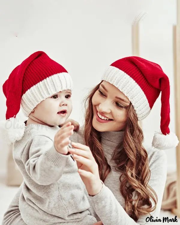 Color: style2, Size: One Size Santa Cap, Boys Beanie, Christmas Beanie, Cold Weather Hats, Soft Hats, Wool Balls, Baby Bonnet, Baby Warmer, Knitting For Kids