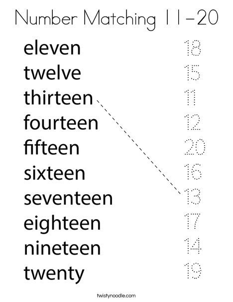 the number matching 1 - 20 worksheet is shown in black and white, with numbers