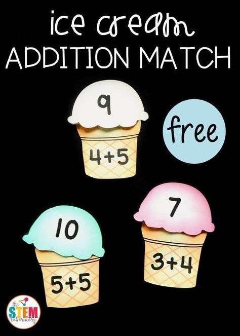 an ice cream addition match with numbers on it