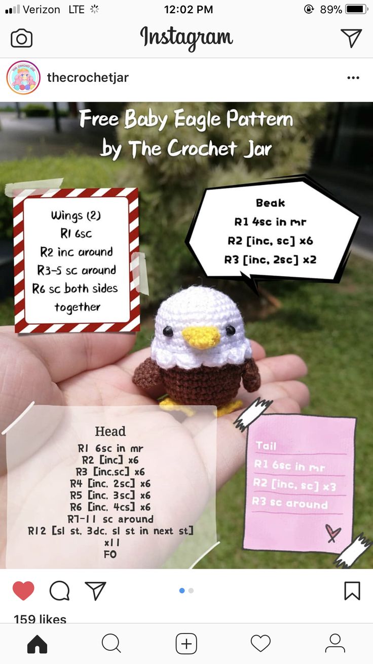 an instagram page for baby eagle pattern by the crochet jar